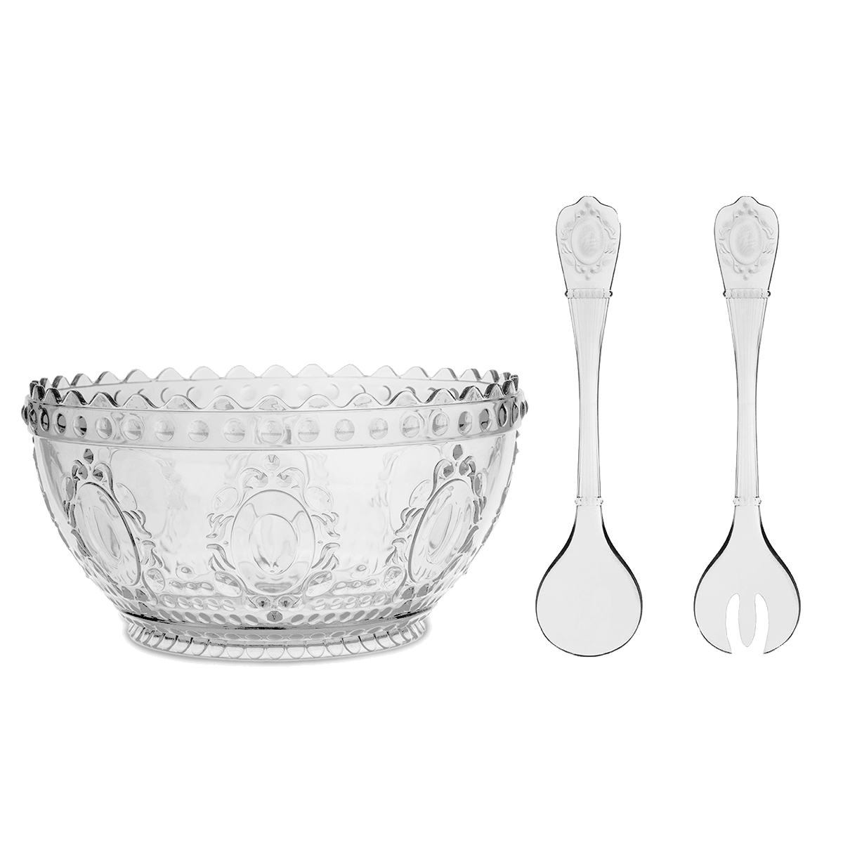 Clear Salad Bowl and Serving Spoons Set - Baroque & Rock - Baci Milano