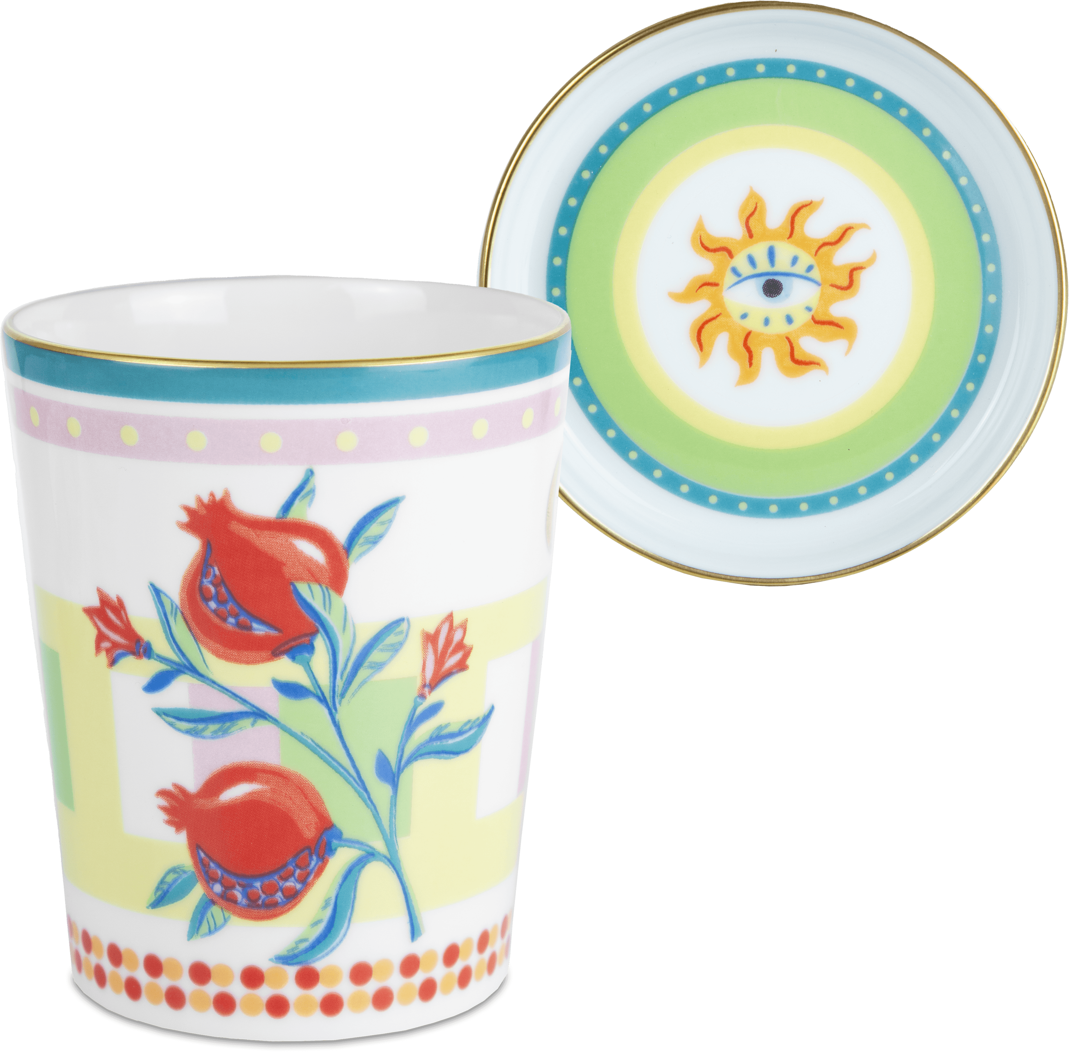 Porcelain Cup with Saucer/Lid - Pomegranate - Mamma Mia - Baci Milano