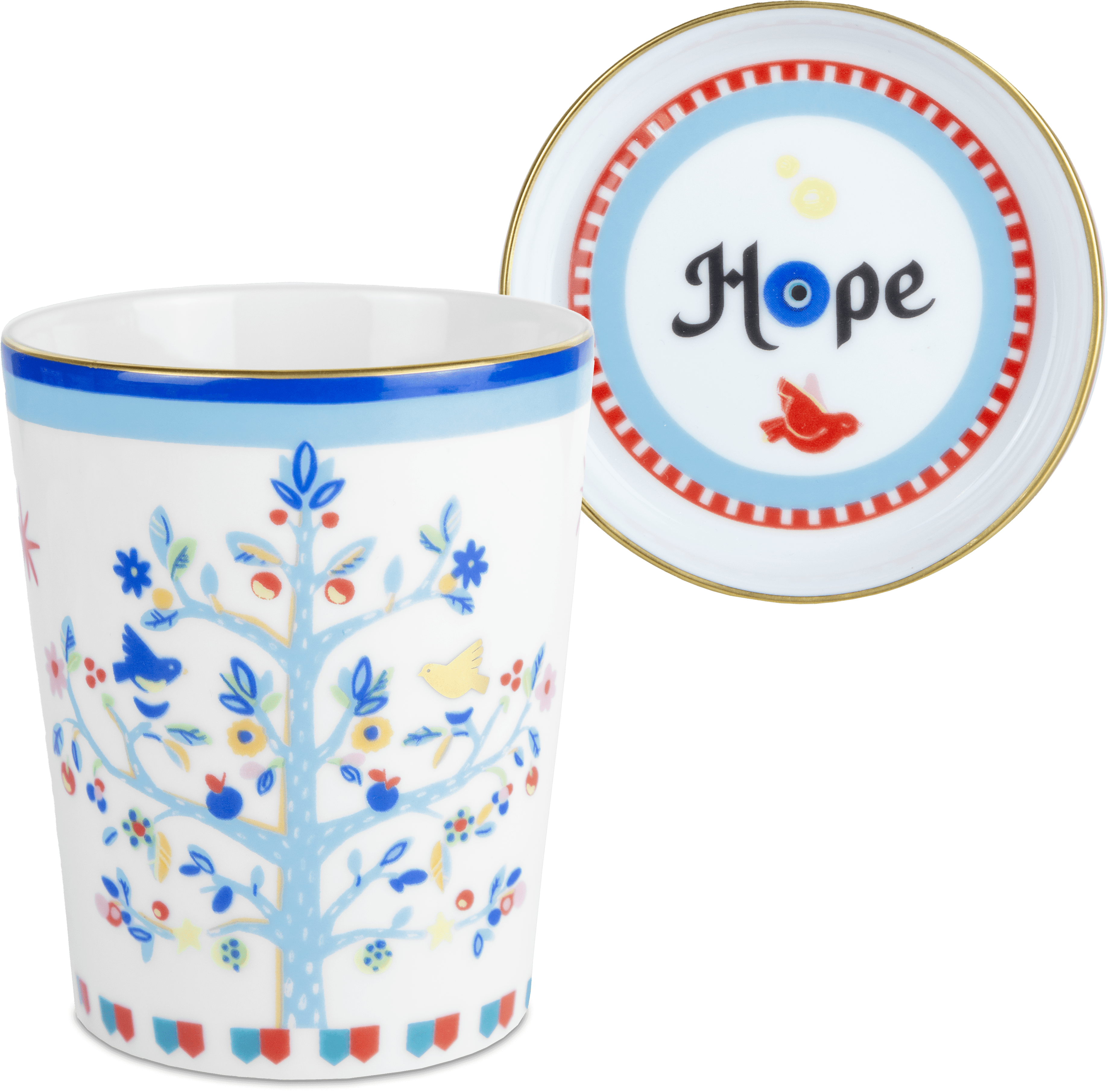 Porcelain Cup with Saucer/Lid - Tree of Life - Mamma Mia - Baci Milano