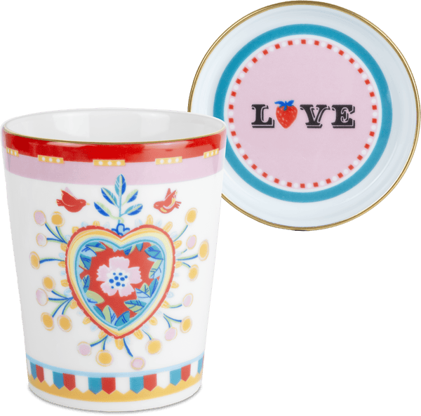 Porcelain Cup with Saucer/Lid - Heart- Mamma Mia