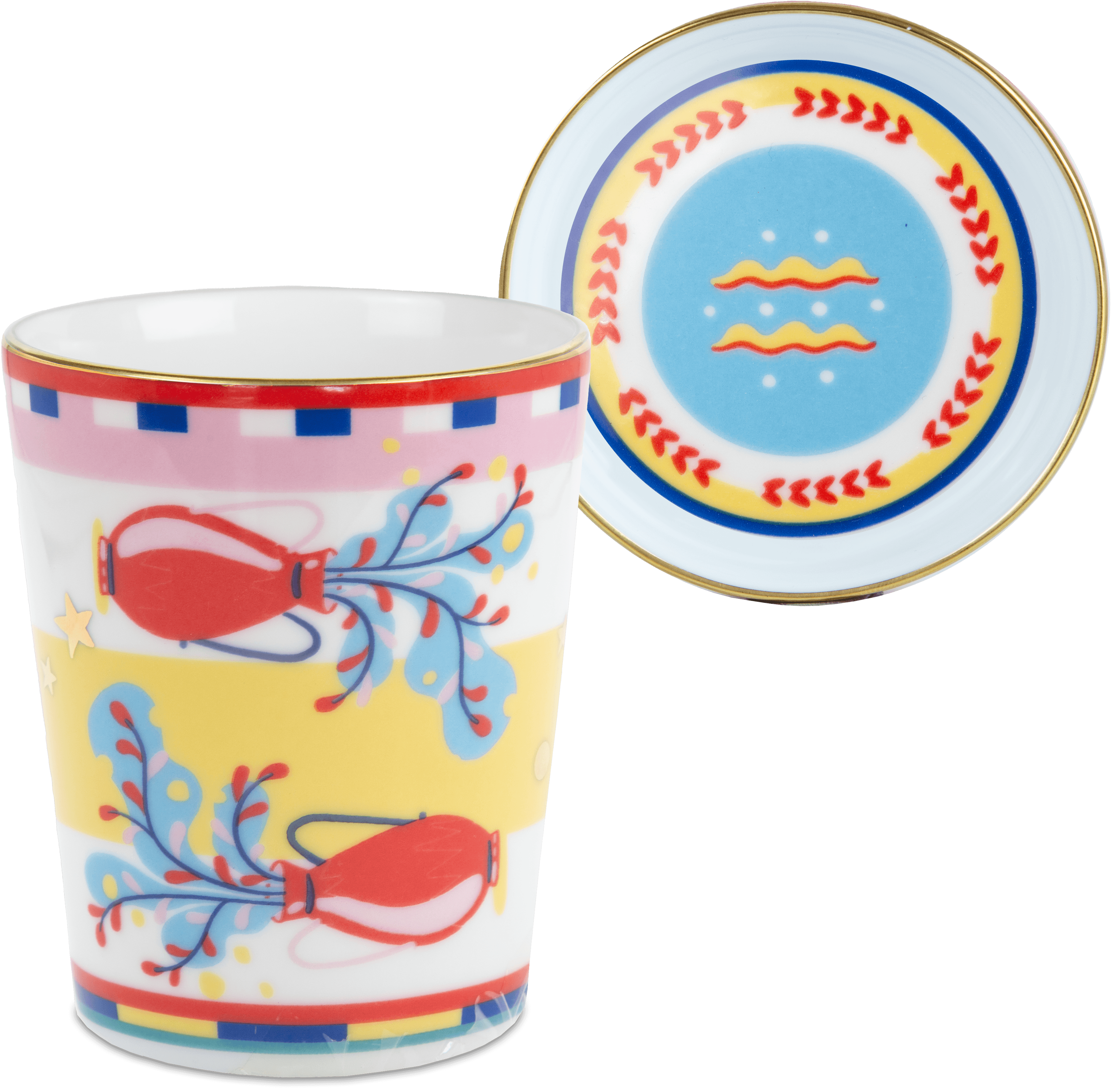 Cup with Lid/Saucer - Aquarius - Zodiac Vibe - Baci Milano