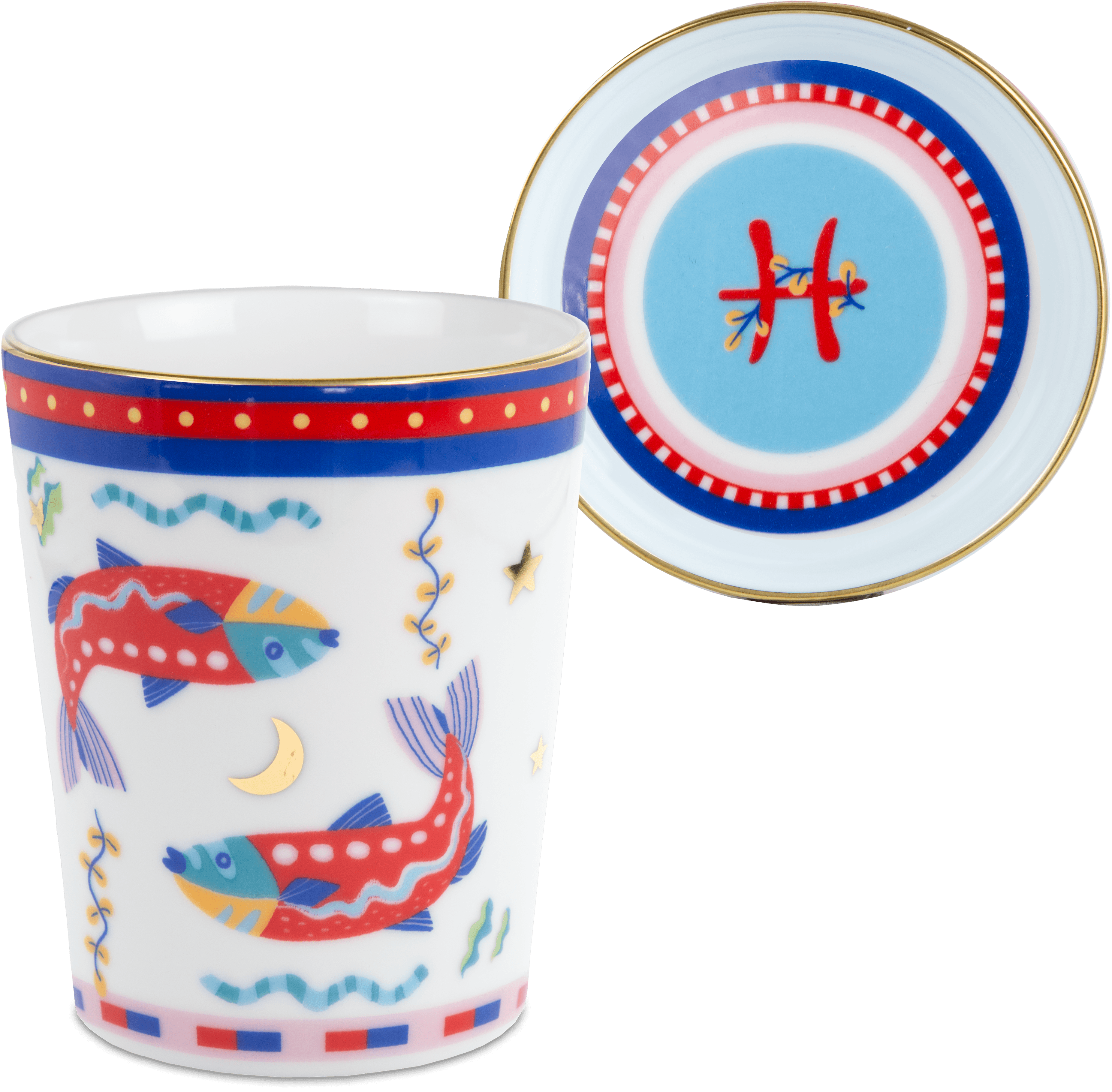 Cup with Lid/Saucer - Pisces - Zodiac Vibe - Baci Milano