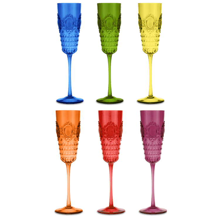 Set of 6 Acrylic Champagne Flutes Assorted Colors - Baroque & Rock Anniversary - Baci Milano