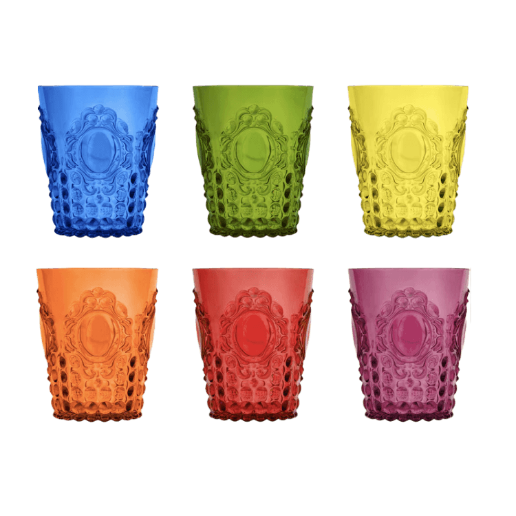 Set of 6 Acrylic Water Glasses in Assorted Colors - Baroque & Rock Anniversary - Baci Milano