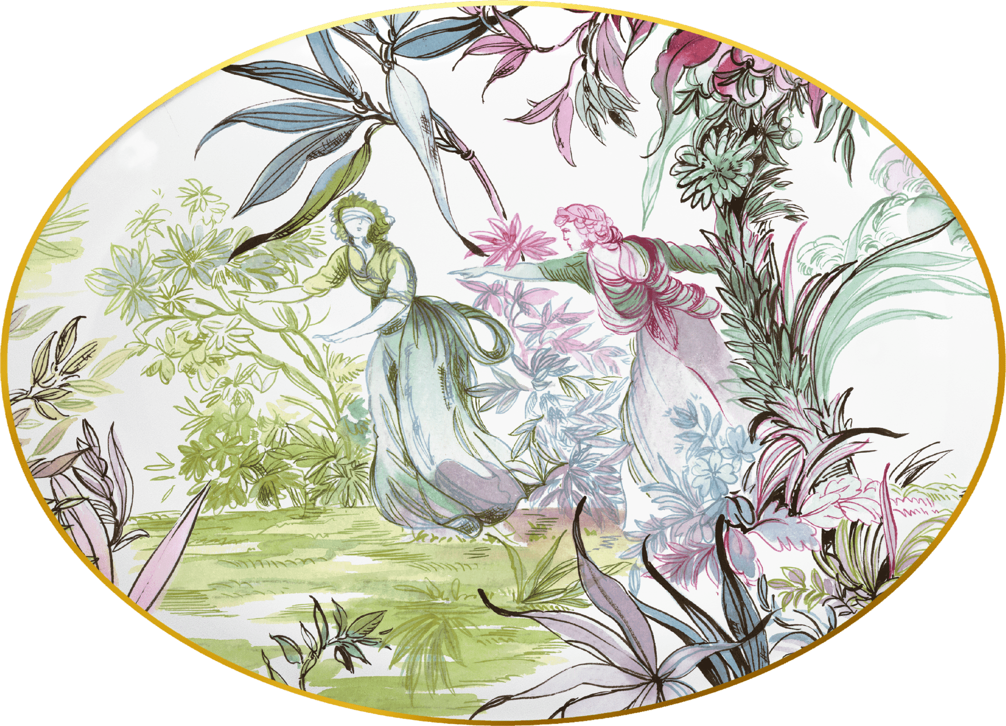 Oval Plate 26cm - Gold Rim - Firenze - Baci Milano