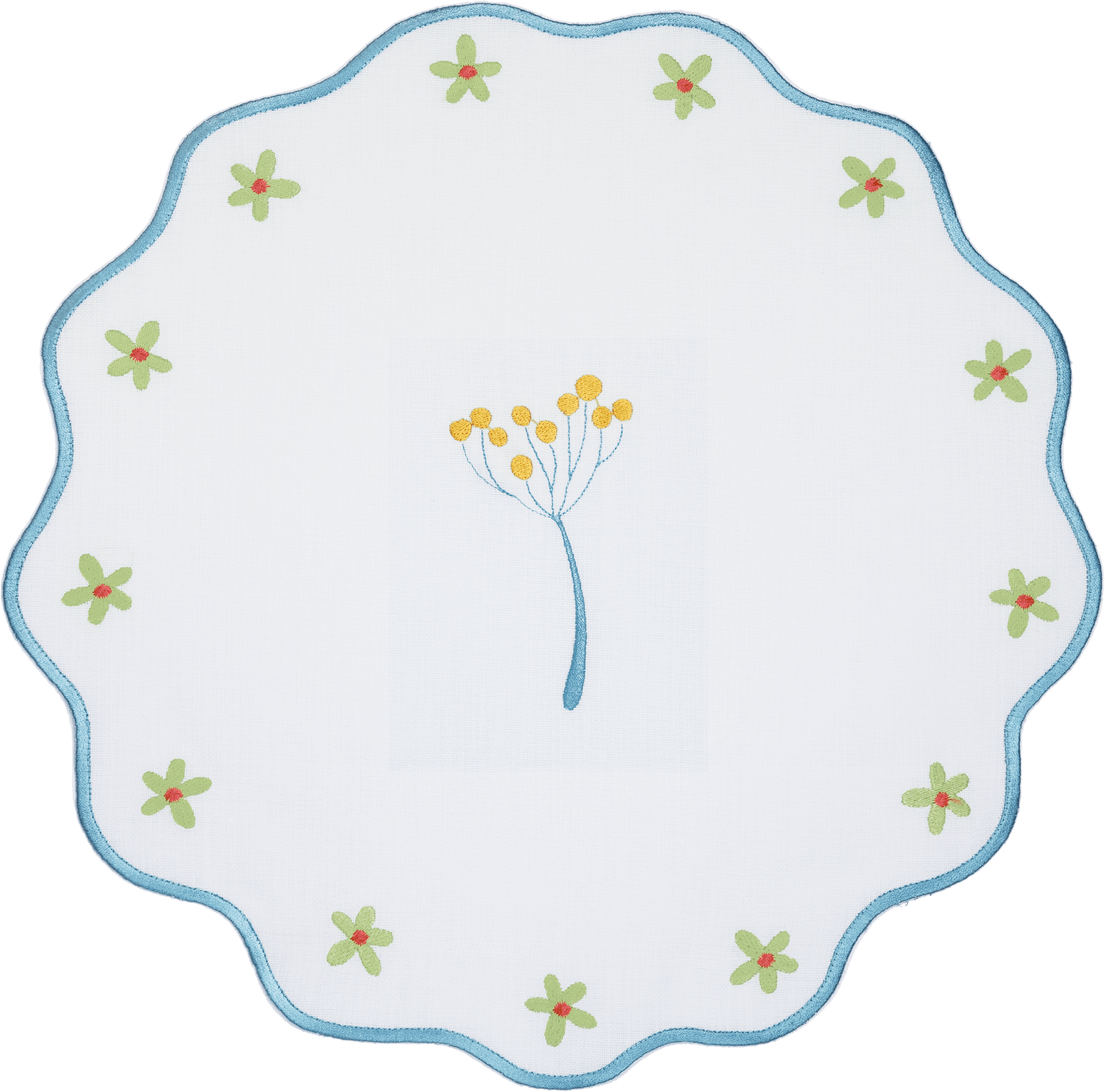 Round Embroidered Placemat with Blue Rim - Mamma Mia - Baci Milano