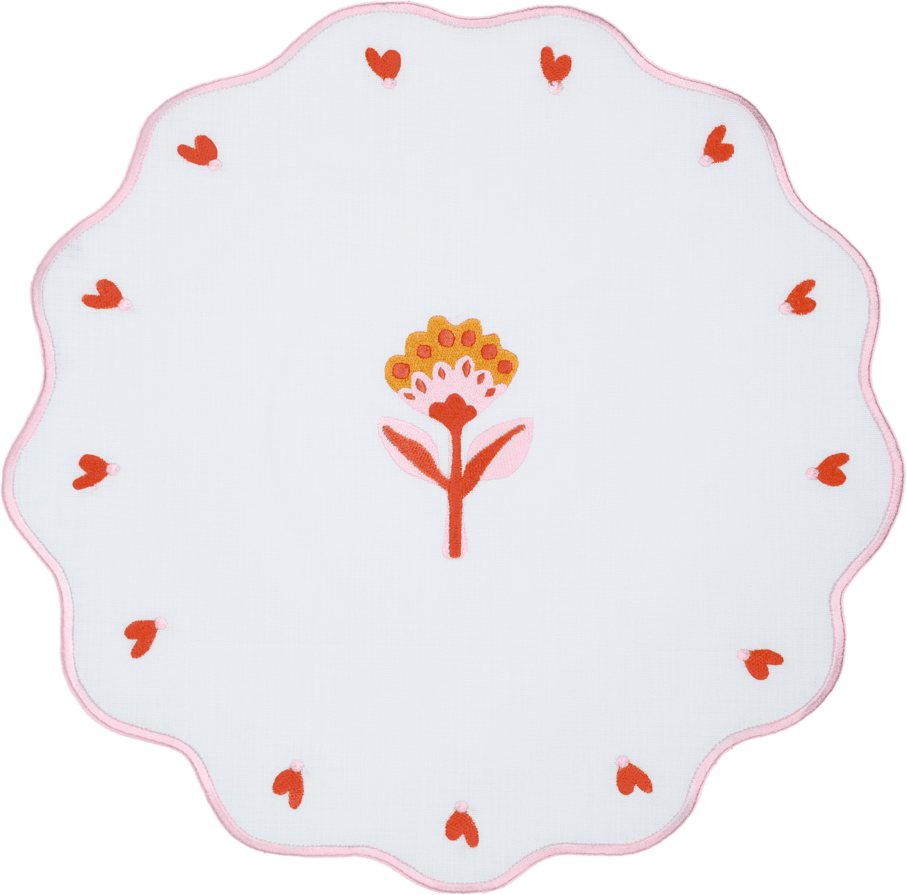 Round Embroidered Placemat with Pink Rim - Mamma Mia - Baci Milano