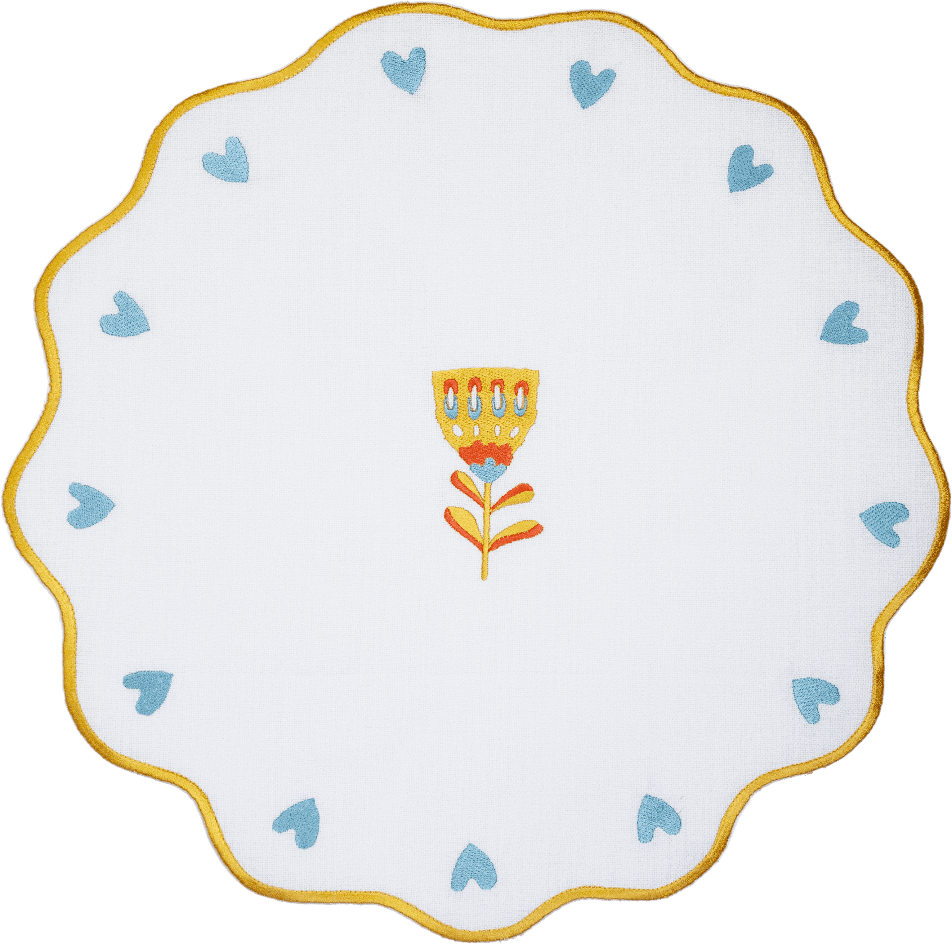 Round Embroidered Placemat with Orange Rim - Mamma Mia - Baci Milano