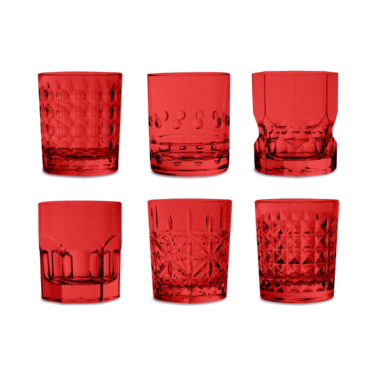 Set of 6 Red Acrylic Water Glasses - Crystal Touch - Baci Milano