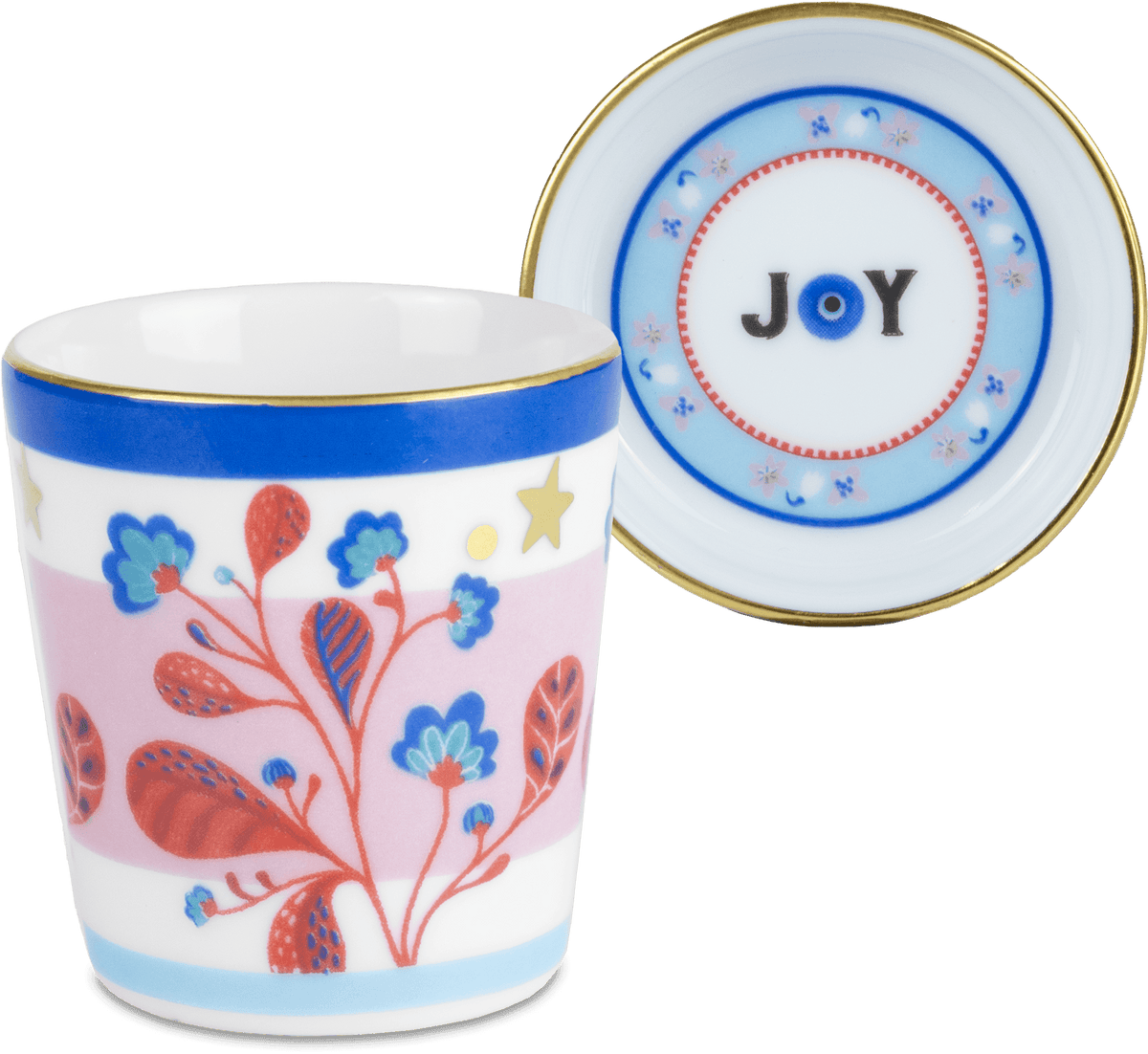Porcelain Espresso Cup with SaucerLid - Leaves - Mamma Mia