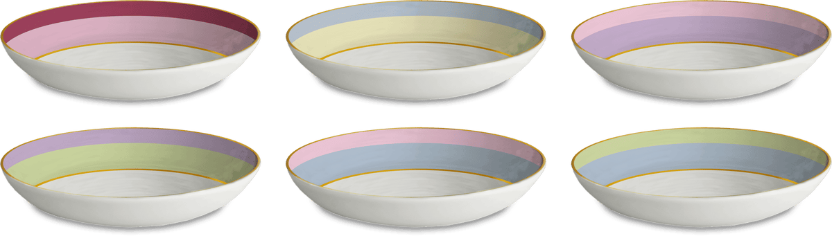 Italian Firenze porcelain soup bowls styled on a vibrant table — Baci Milano
