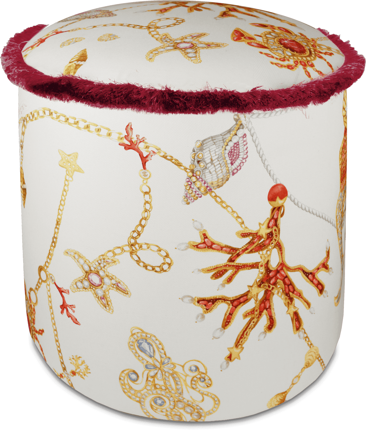 Round red Italian pouf from Portofino furniture collection — Baci Milano