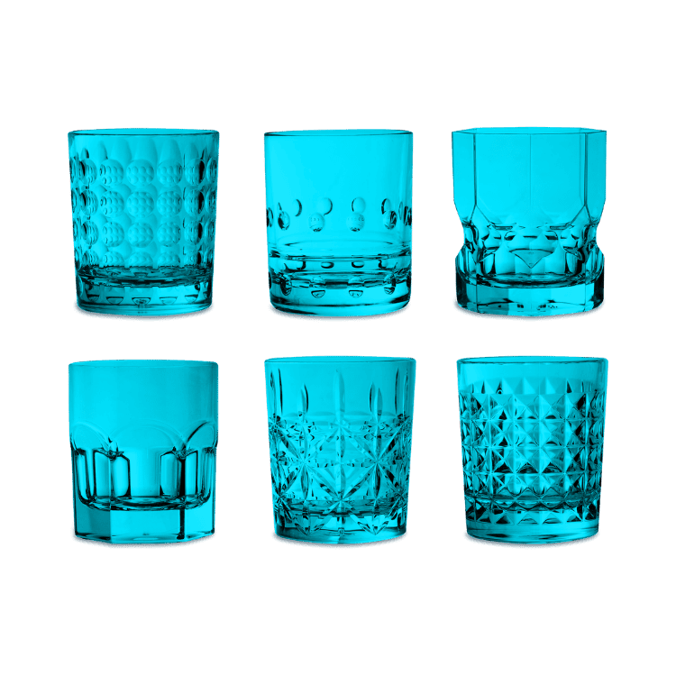 Set of 6 Blue Acrylic Water Glasses - Crystal Touch