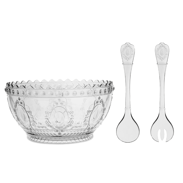 Clear Salad Bowl and Serving Spoons Set - Baroque & Rock