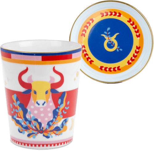 Cup with Lid/Saucer - Taurus - Zodiac Vibe - Baci Milano