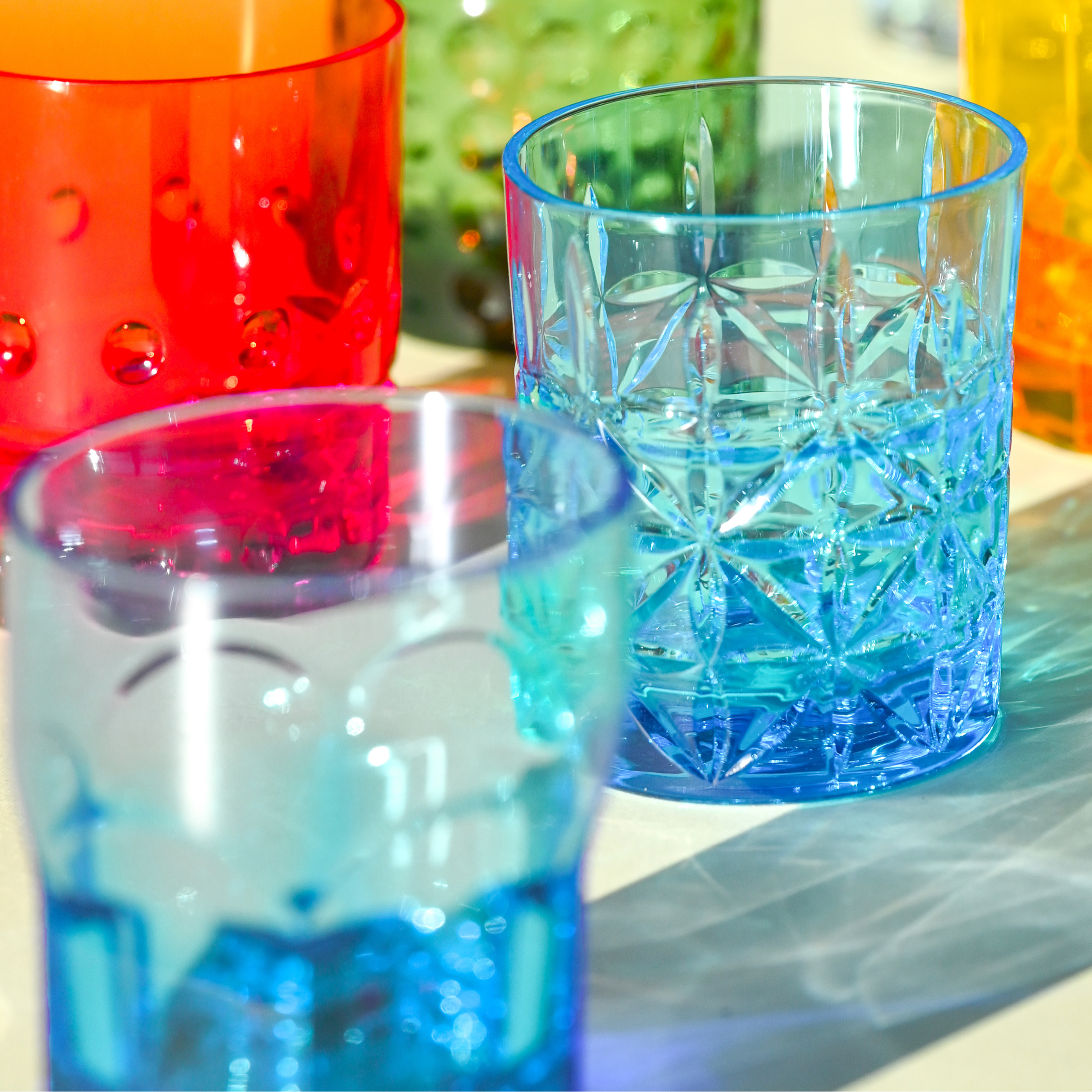 Set of 6 Blue Acrylic Water Glasses - Crystal Touch