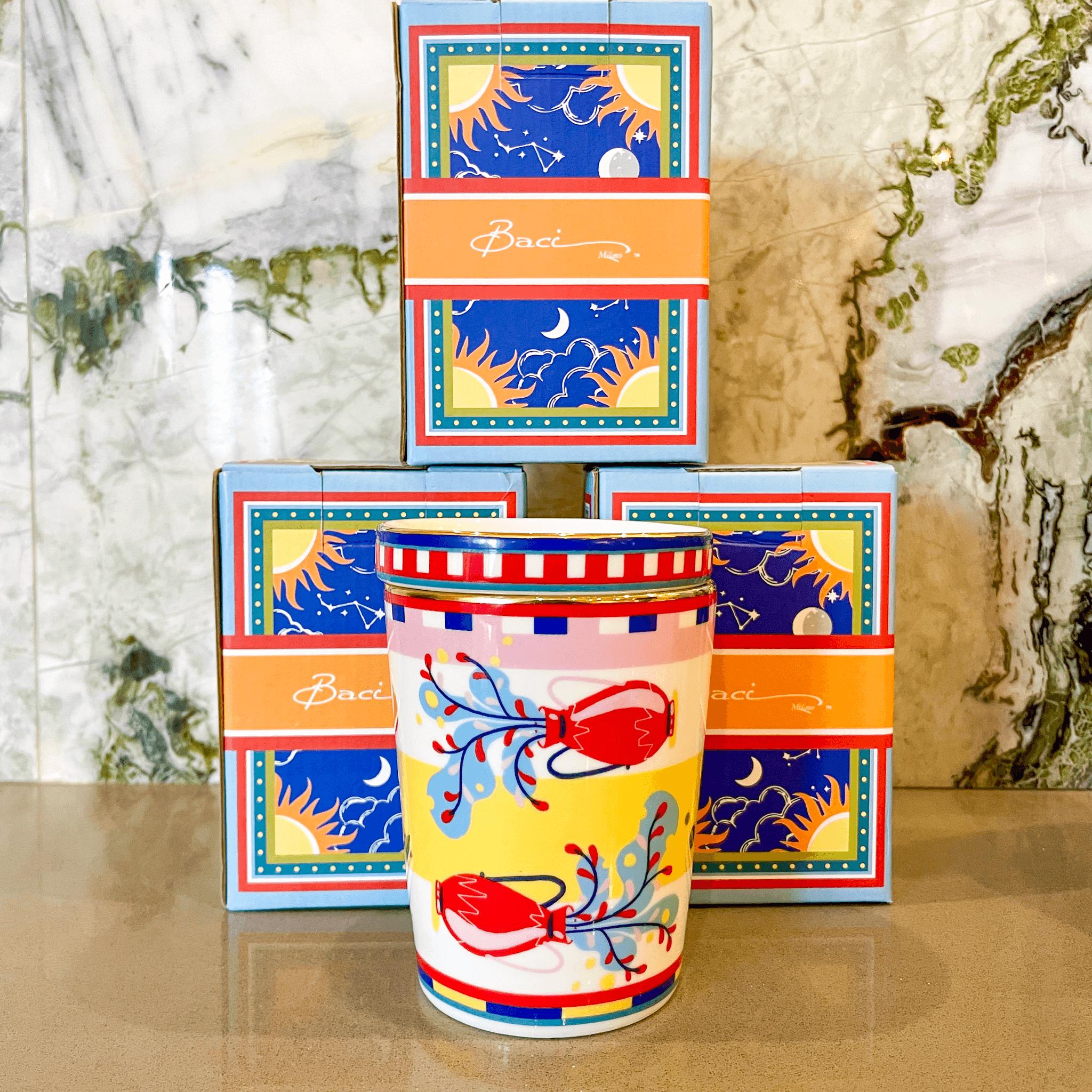 Cup with Lid/Saucer - Aquarius - Zodiac Vibe - Baci Milano