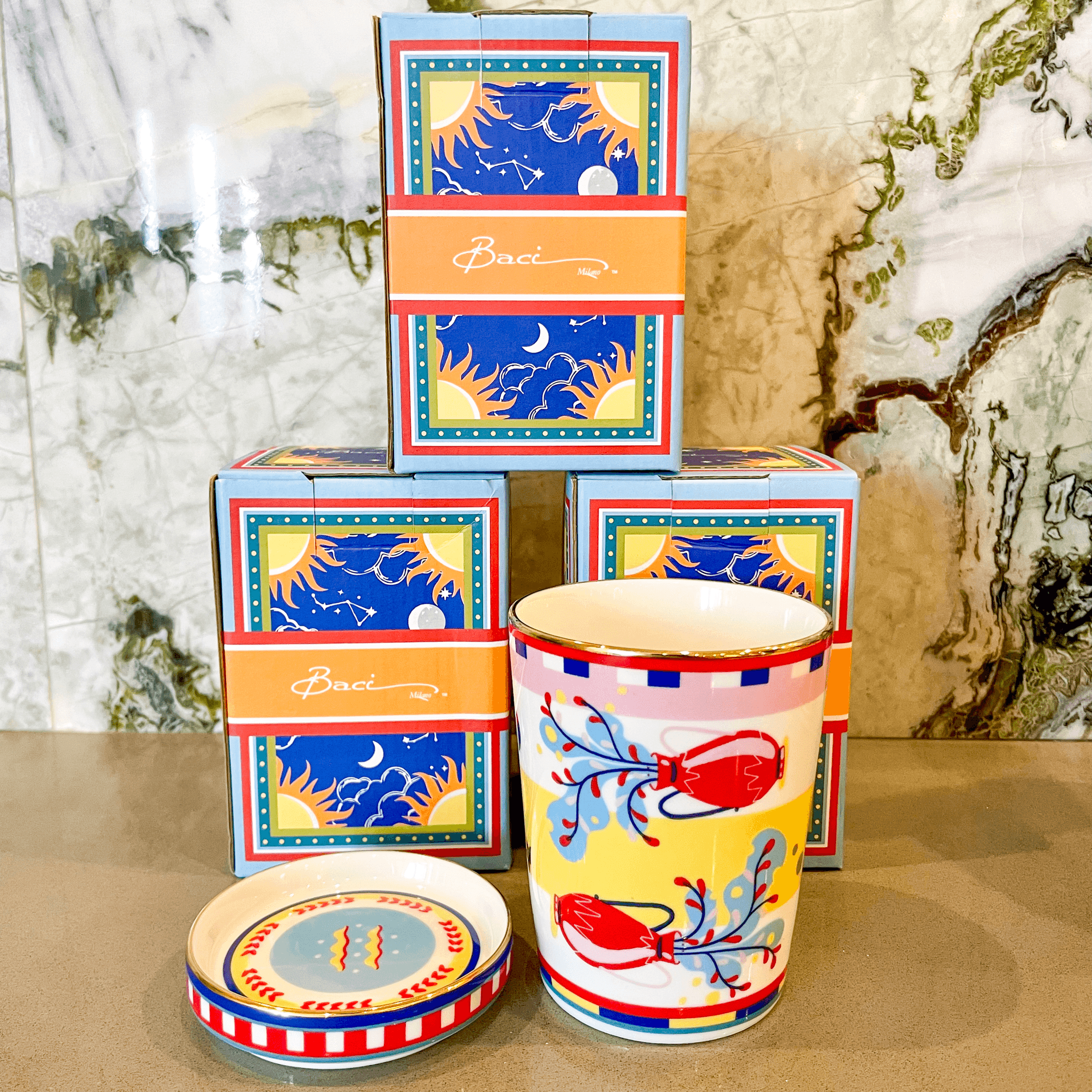 Cup with Lid/Saucer - Aquarius - Zodiac Vibe - Baci Milano