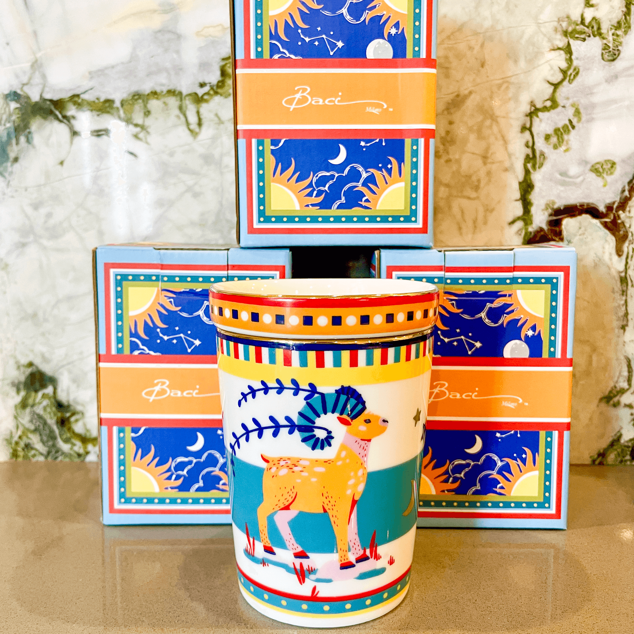 Cup with Lid/Saucer - Aries - Zodiac Vibe - Baci Milano