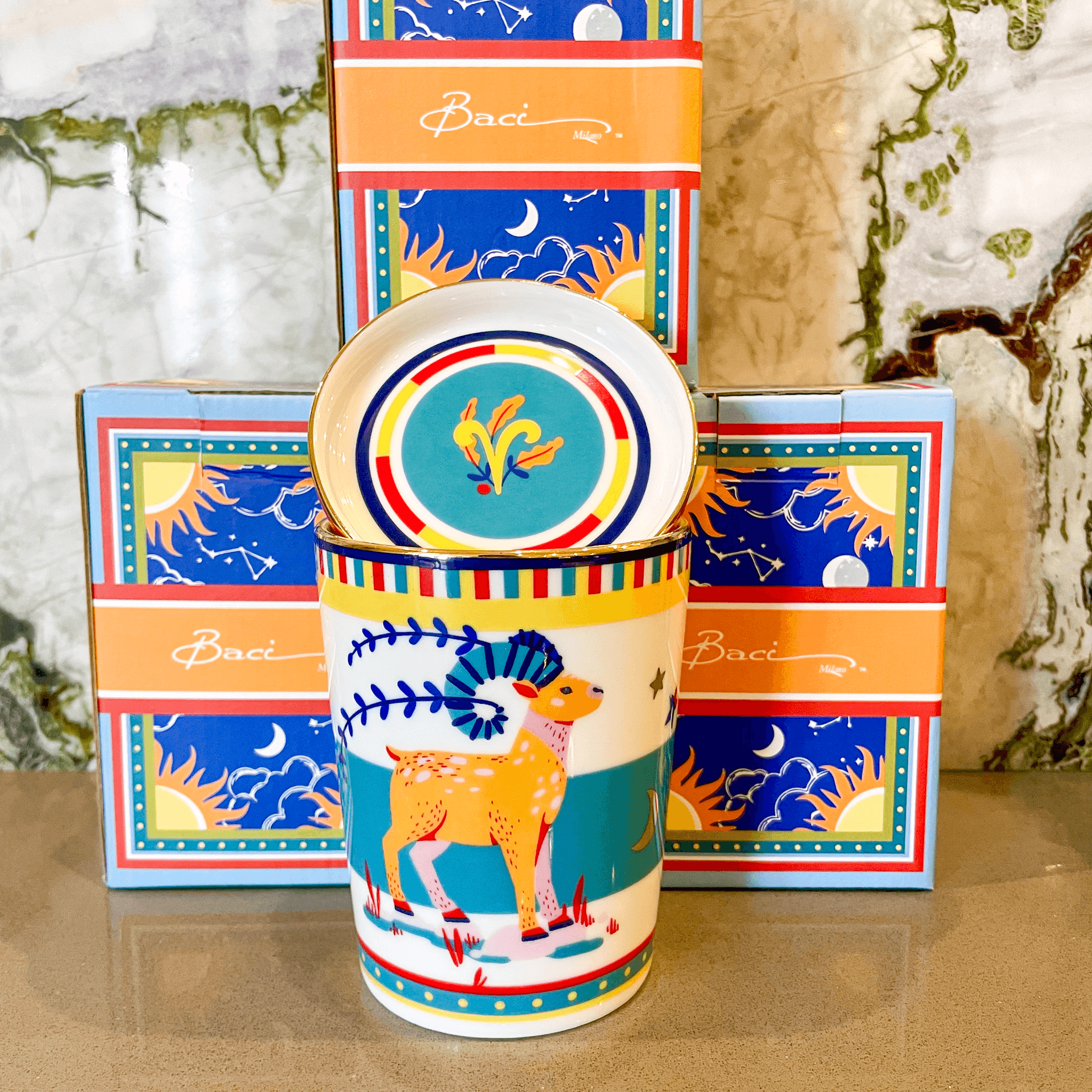 Cup with Lid/Saucer - Aries - Zodiac Vibe - Baci Milano