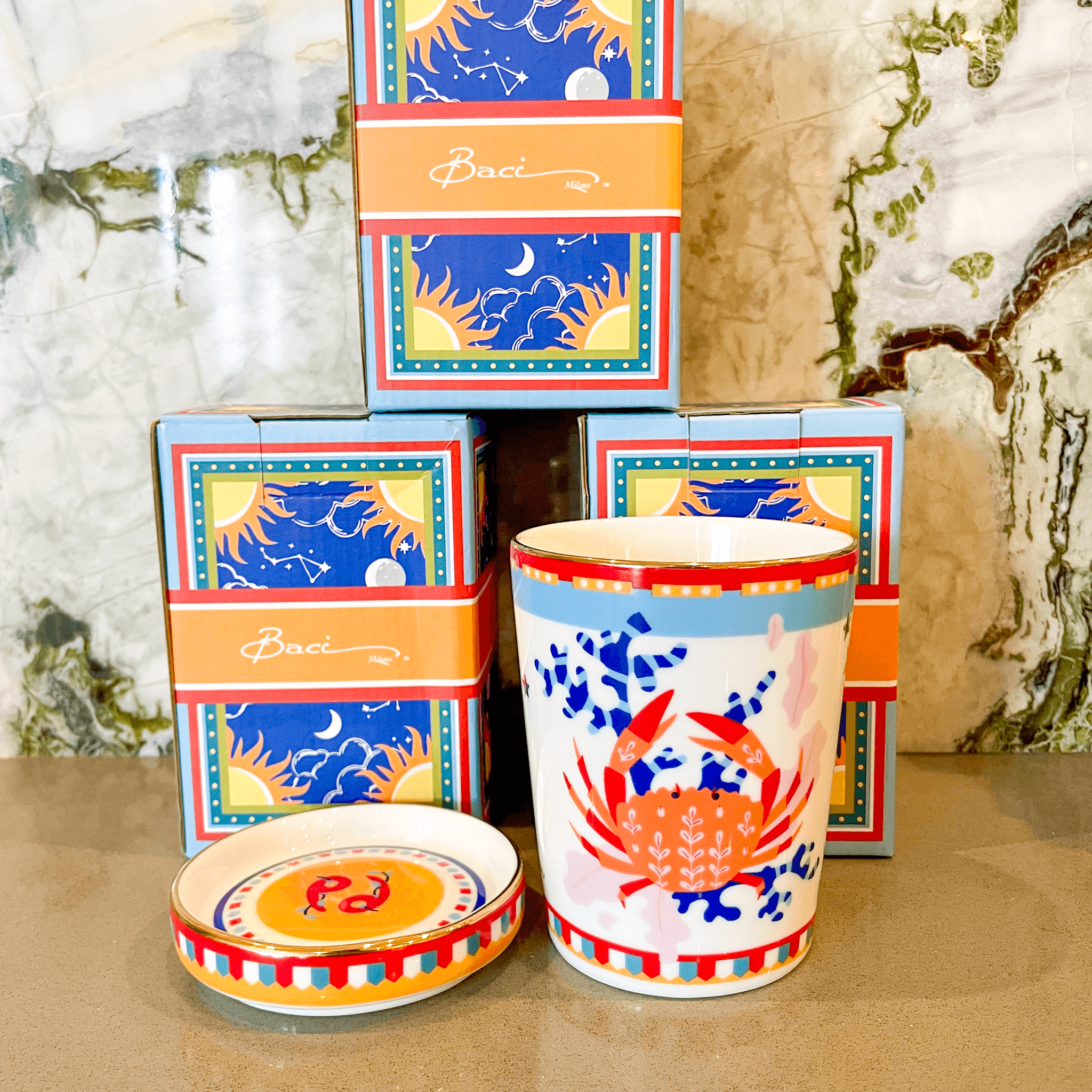 Cup with Lid/Saucer - Cancer - Zodiac Vibe - Baci Milano