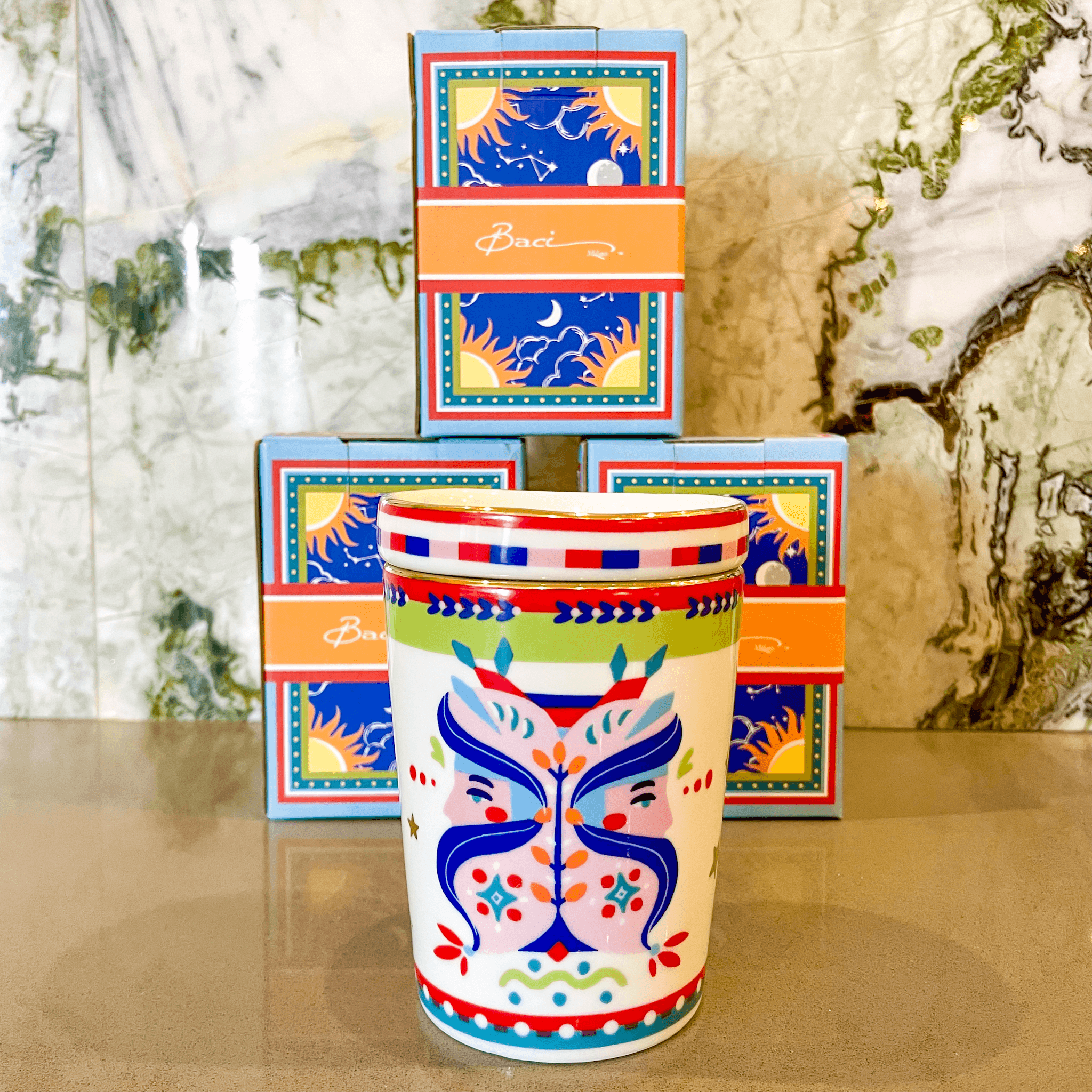 Cup with Lid/Saucer - Gemini - Zodiac Vibe - Baci Milano