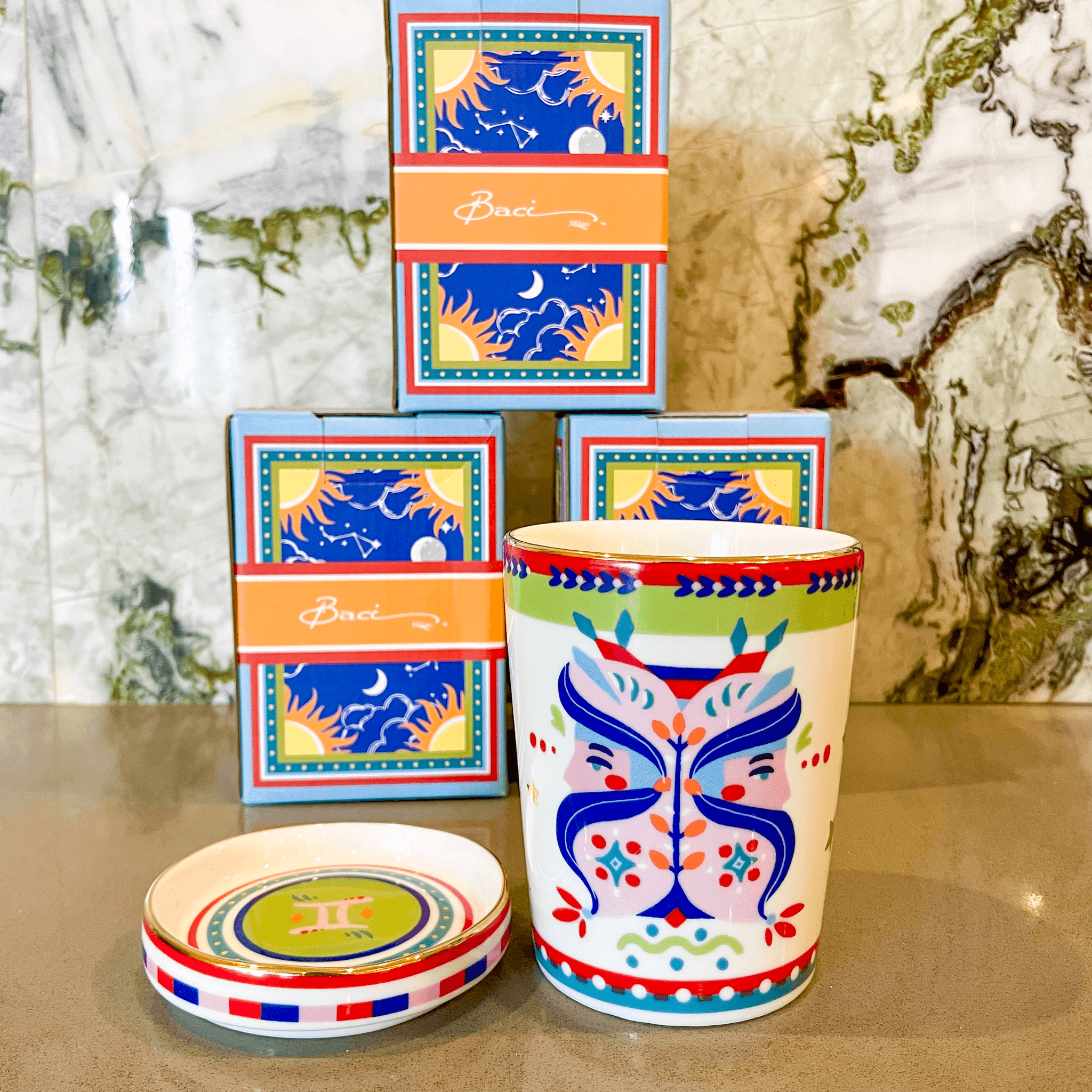 Cup with Lid/Saucer - Gemini - Zodiac Vibe - Baci Milano