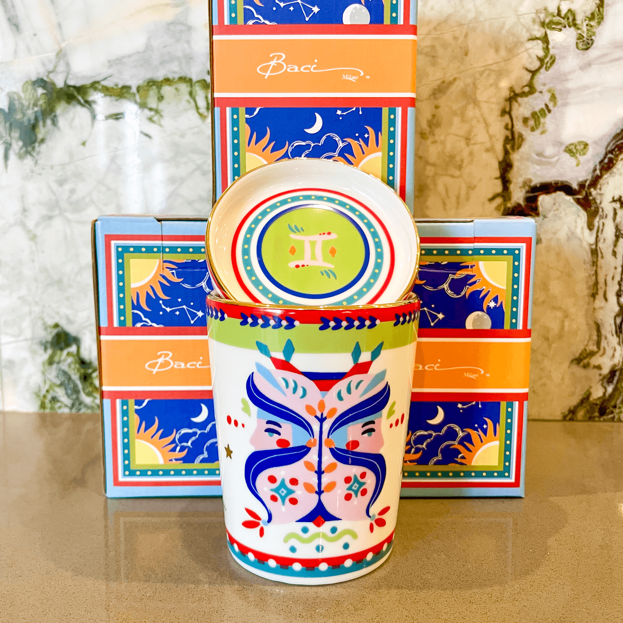 Cup with Lid/Saucer - Gemini - Zodiac Vibe - Baci Milano