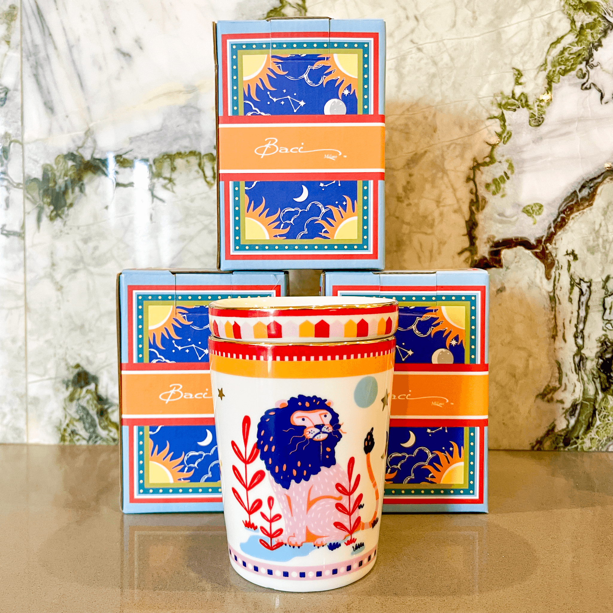 Cup with Lid/Saucer - Leo - Zodiac Vibe - Baci Milano