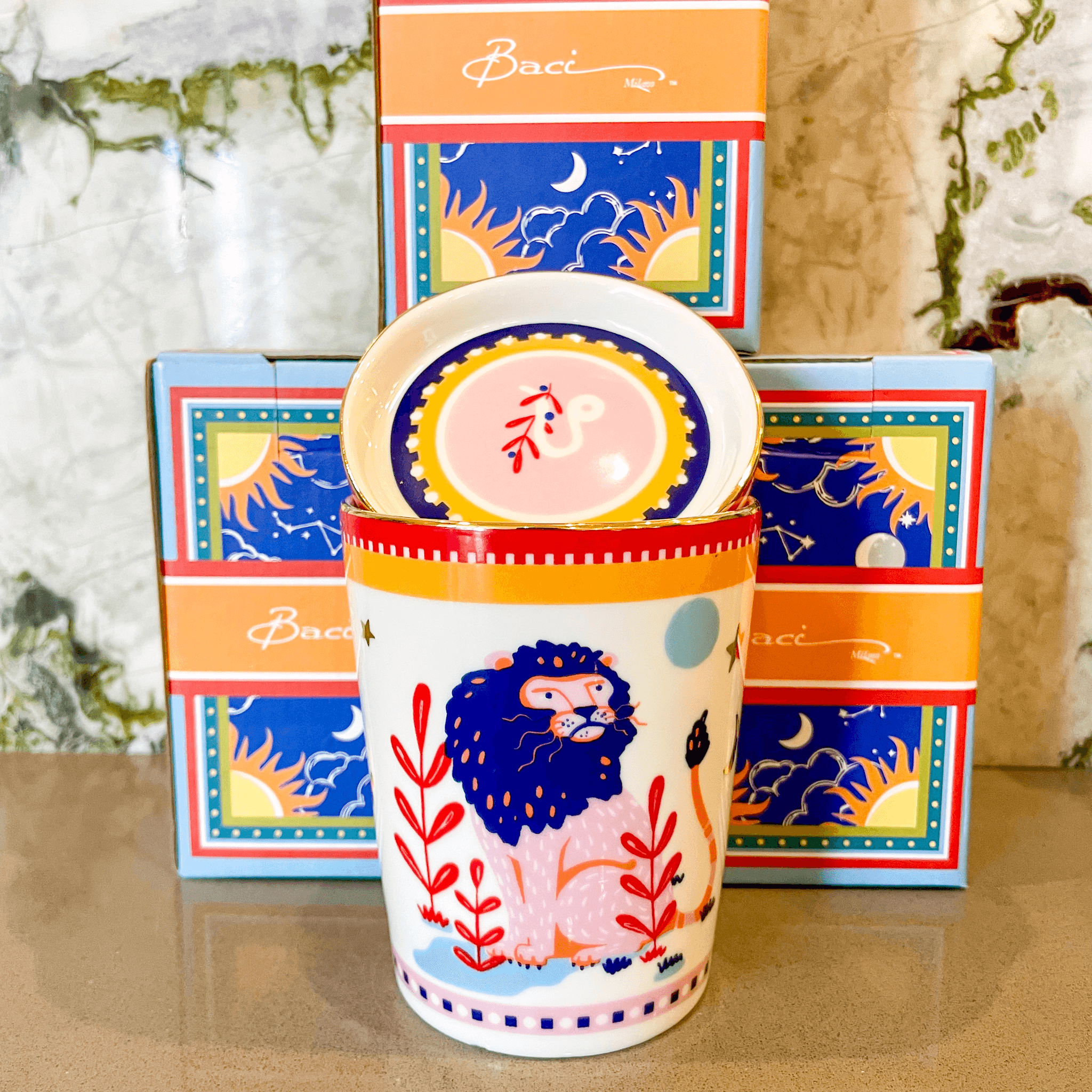 Cup with Lid/Saucer - Leo - Zodiac Vibe - Baci Milano