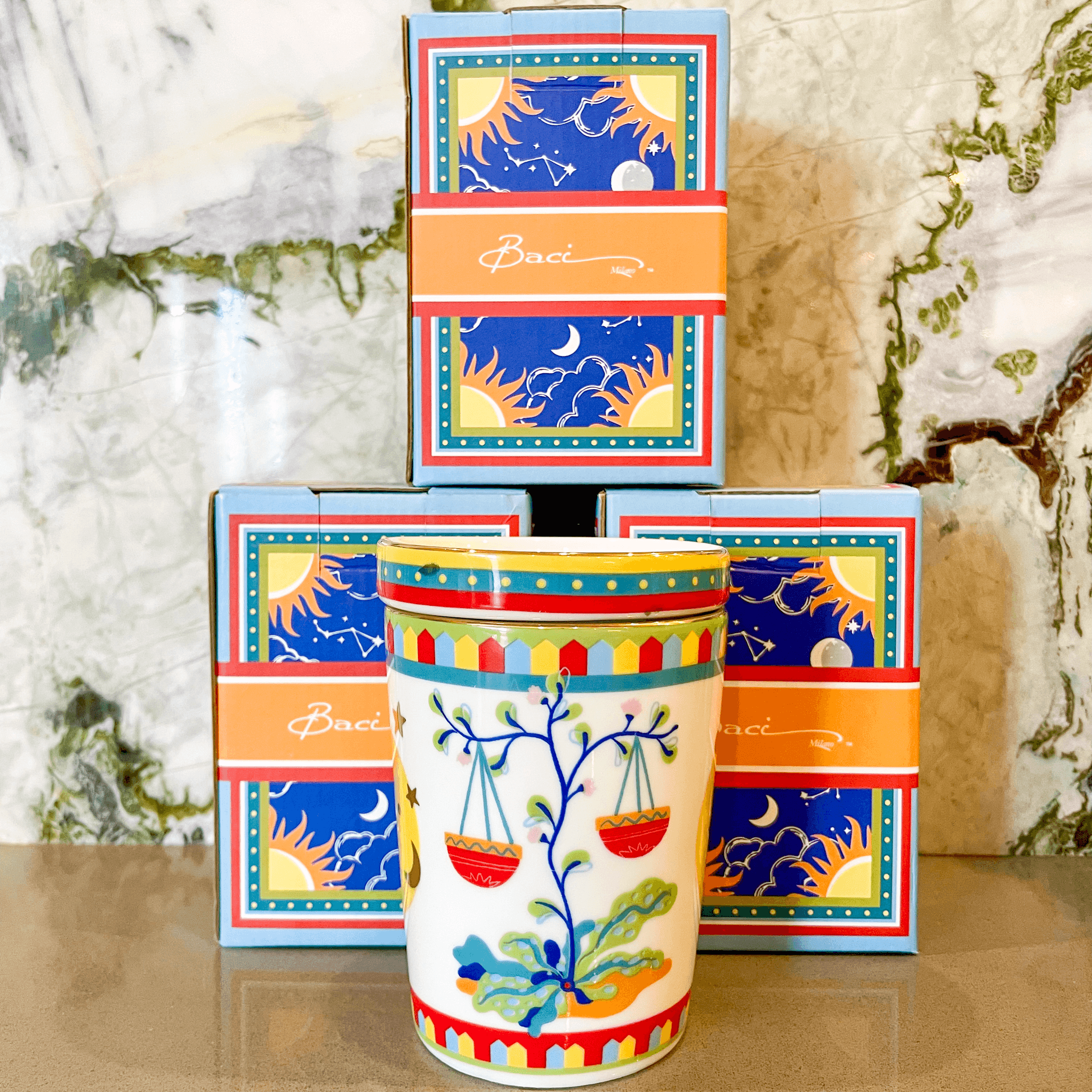 Cup with Lid/Saucer - Libra - Zodiac Vibe - Baci Milano