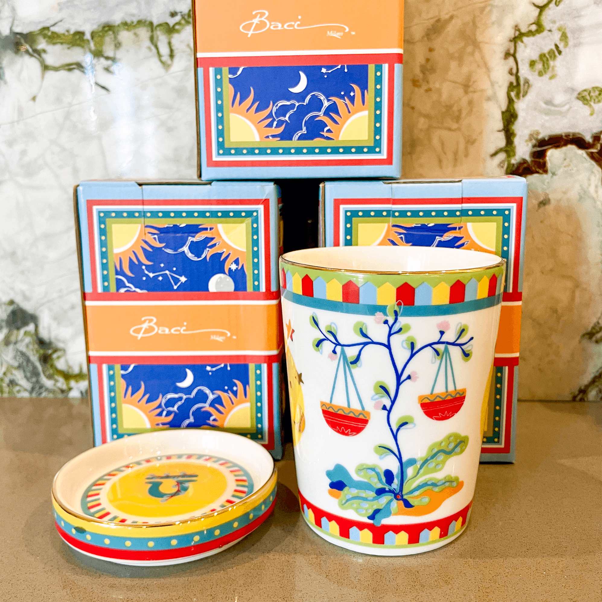 Cup with Lid/Saucer - Libra - Zodiac Vibe - Baci Milano