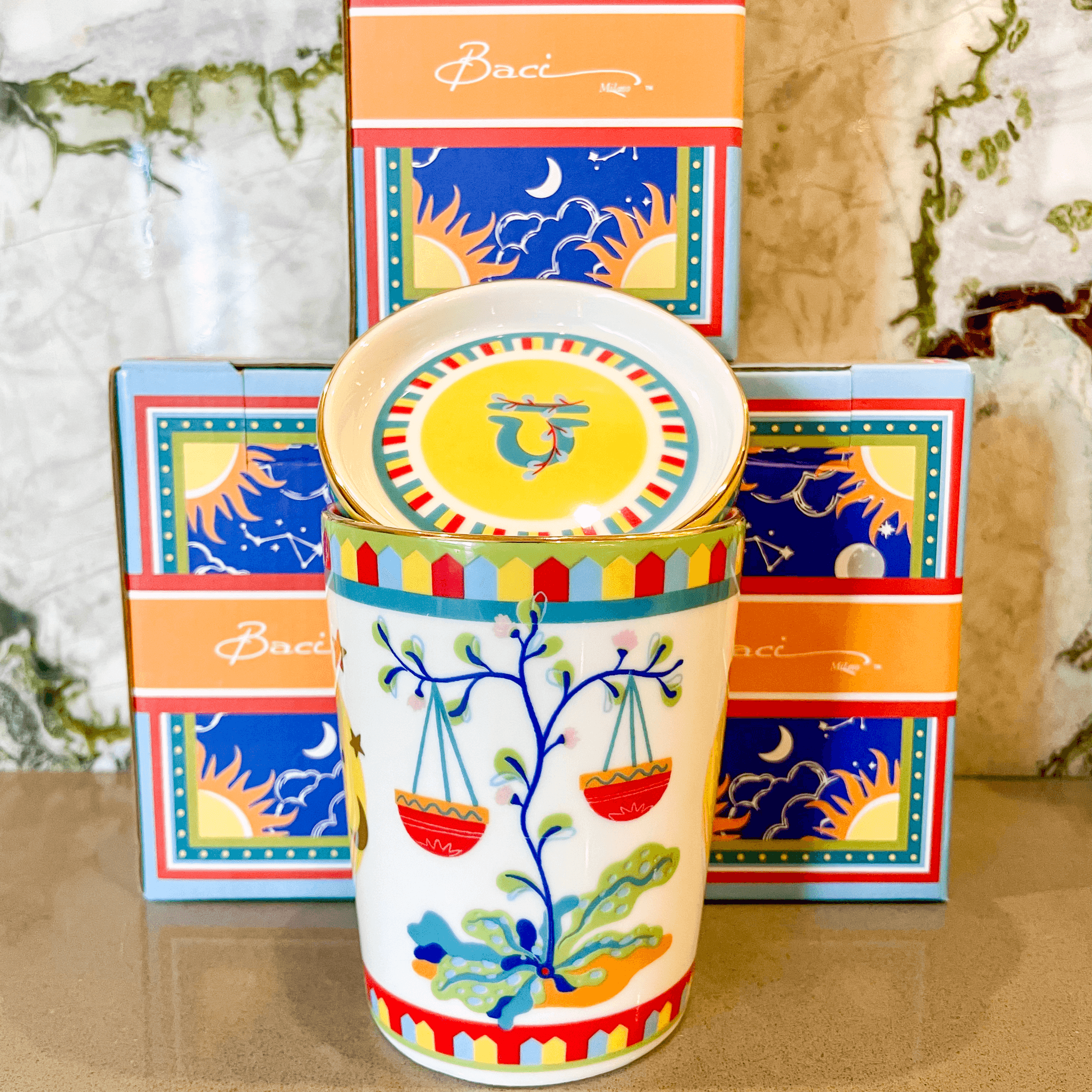 Cup with Lid/Saucer - Libra - Zodiac Vibe - Baci Milano