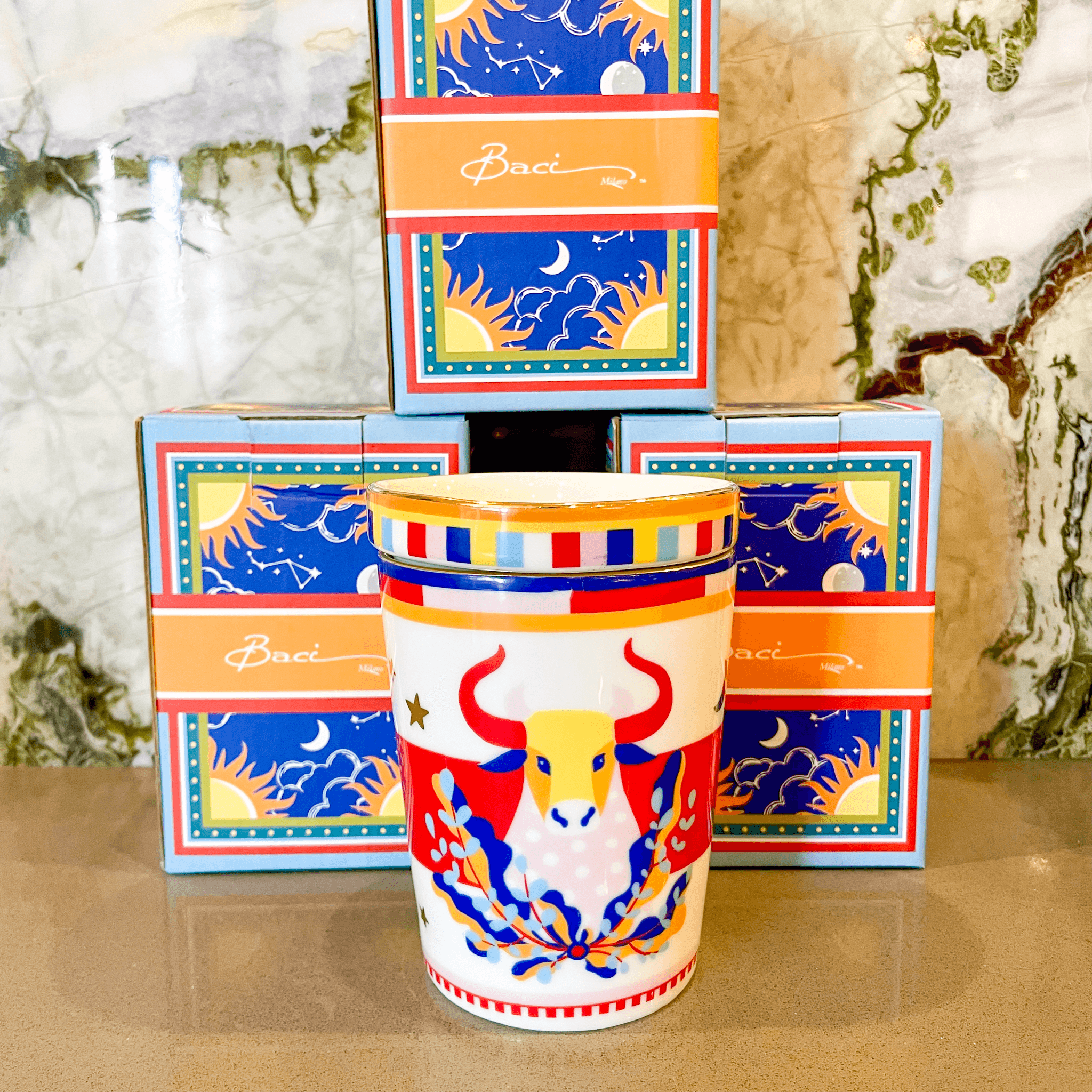 Cup with Lid/Saucer - Taurus - Zodiac Vibe - Baci Milano