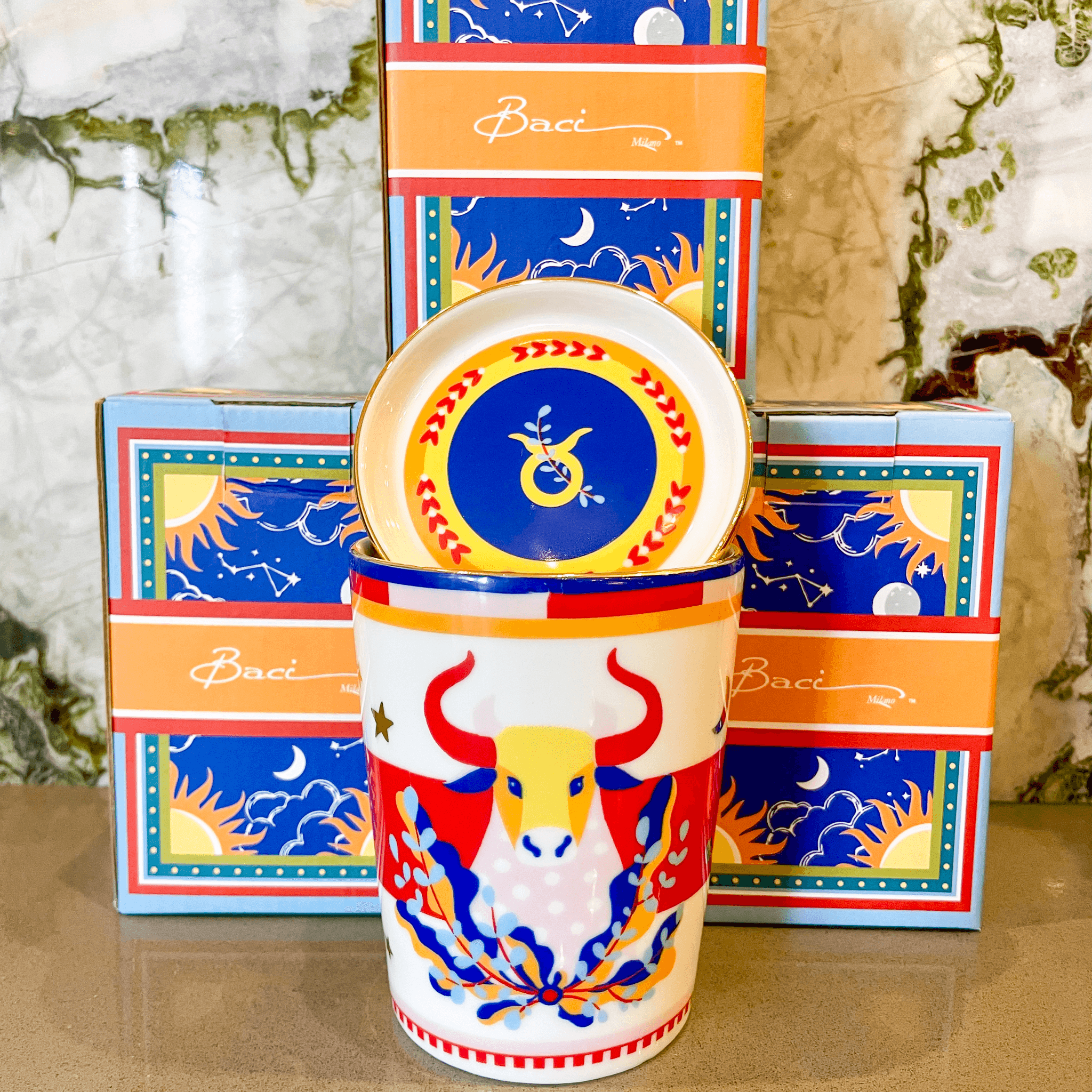 Cup with Lid/Saucer - Taurus - Zodiac Vibe - Baci Milano