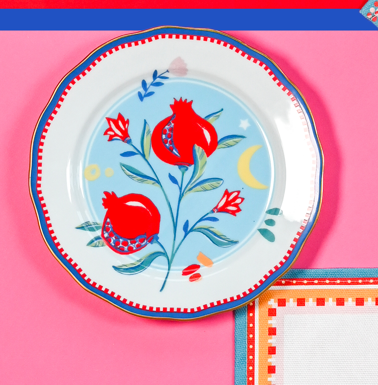 Porcelain Dessert Plate - Pomegranate - Mamma Mia