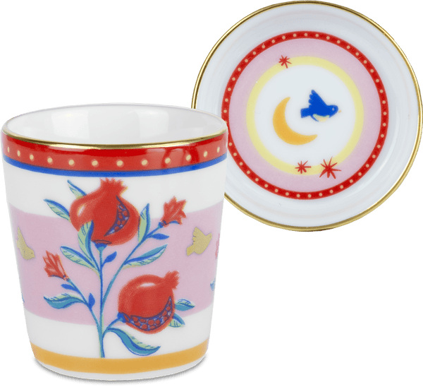 Porcelain Espresso Cup with Saucer/Lid - Pomegranate - Mamma Mia