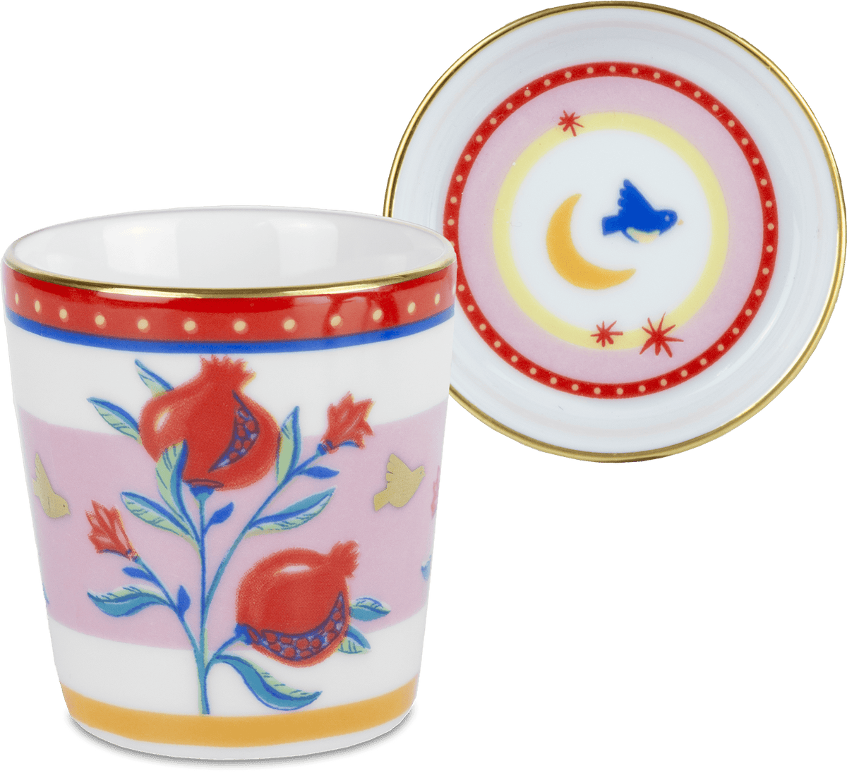 Porcelain Espresso Cup with Saucer/Lid - Pomegranate - Mamma Mia - Baci Milano