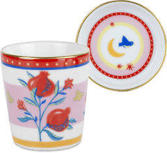 Porcelain Espresso Cup with Saucer/Lid - Pomegranate - Mamma Mia - Baci Milano