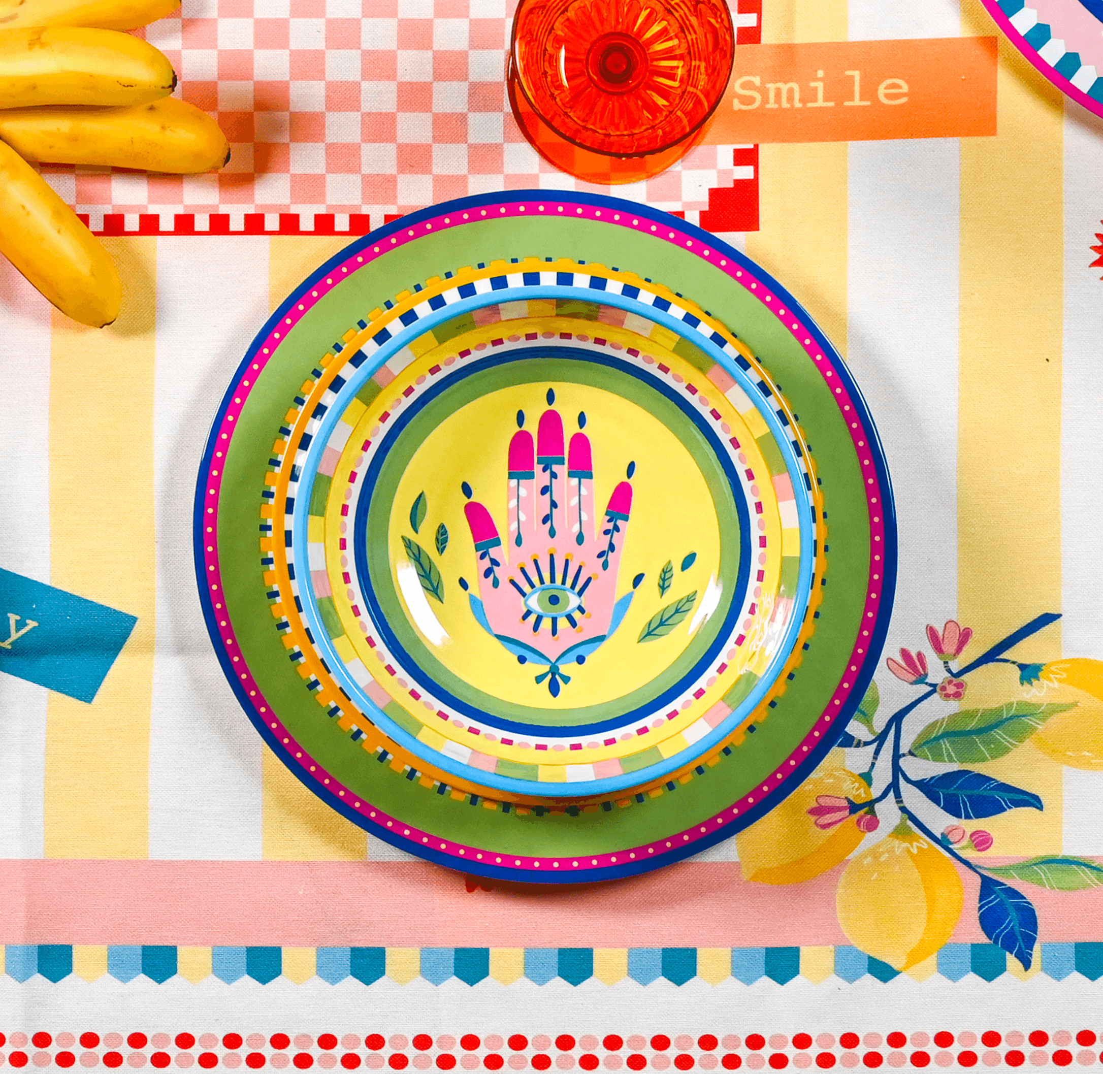 Set of 6 Melamine Soup Bowls - Hand - Mamma Mia - Baci Milano