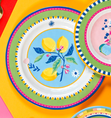 Set of 6 Melamine Dinner Plates - Lemons - Mamma Mia