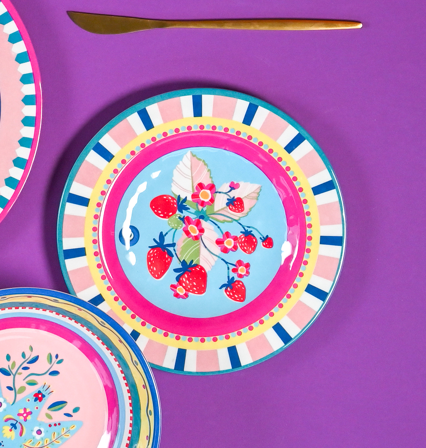 Set of 6 Melamine Dessert Plates - Strawberries - Mamma Mia