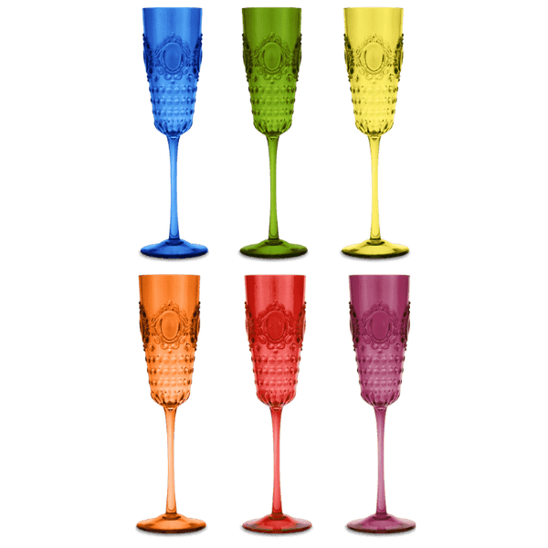 Set of 6 Acrylic Champagne Flutes Assorted Colors - Baroque & Rock Anniversary