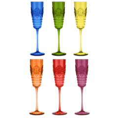 Set of 6 Acrylic Champagne Flutes Assorted Colors - Baroque & Rock Anniversary - Baci Milano