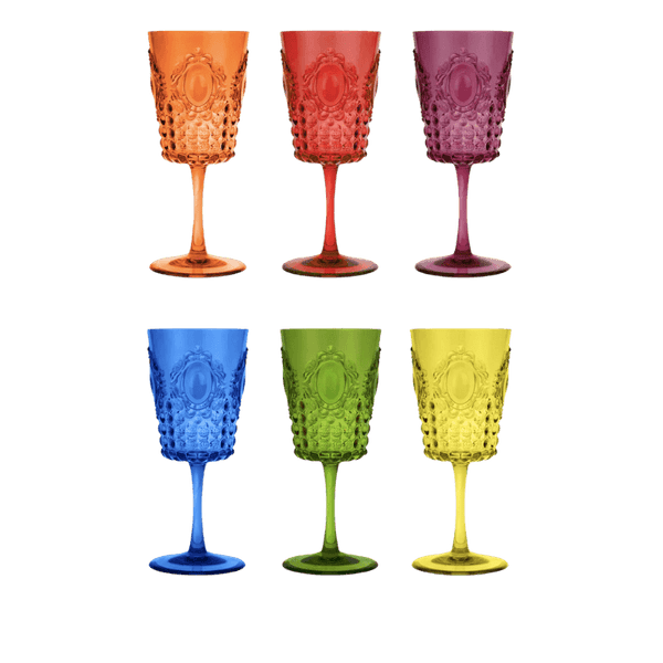 Set of 6 Acrylic Wine Glasses in Assorted Colors - Baroque & Rock Anniversary