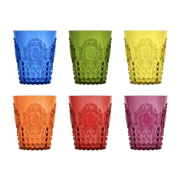 Set of 6 Acrylic Water Glasses in Assorted Colors - Baroque & Rock Anniversary