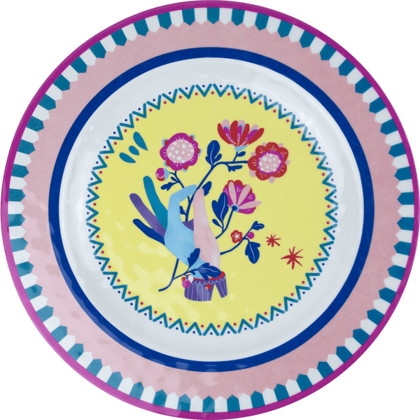 Set of 6 Melamine Dinner Plates - Hand of Flower - Mamma Mia