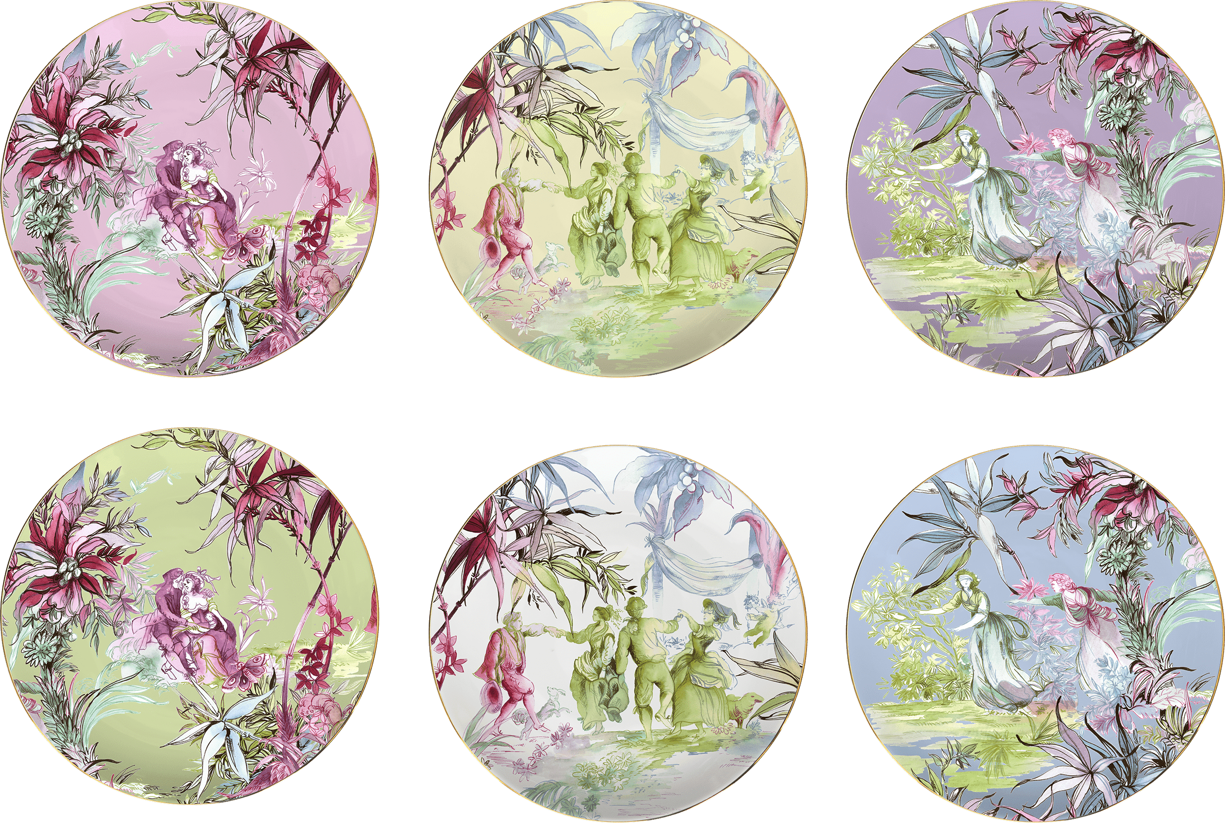 Set of 6 Porcelain Dinner Plates - Firenze - Baci Milano