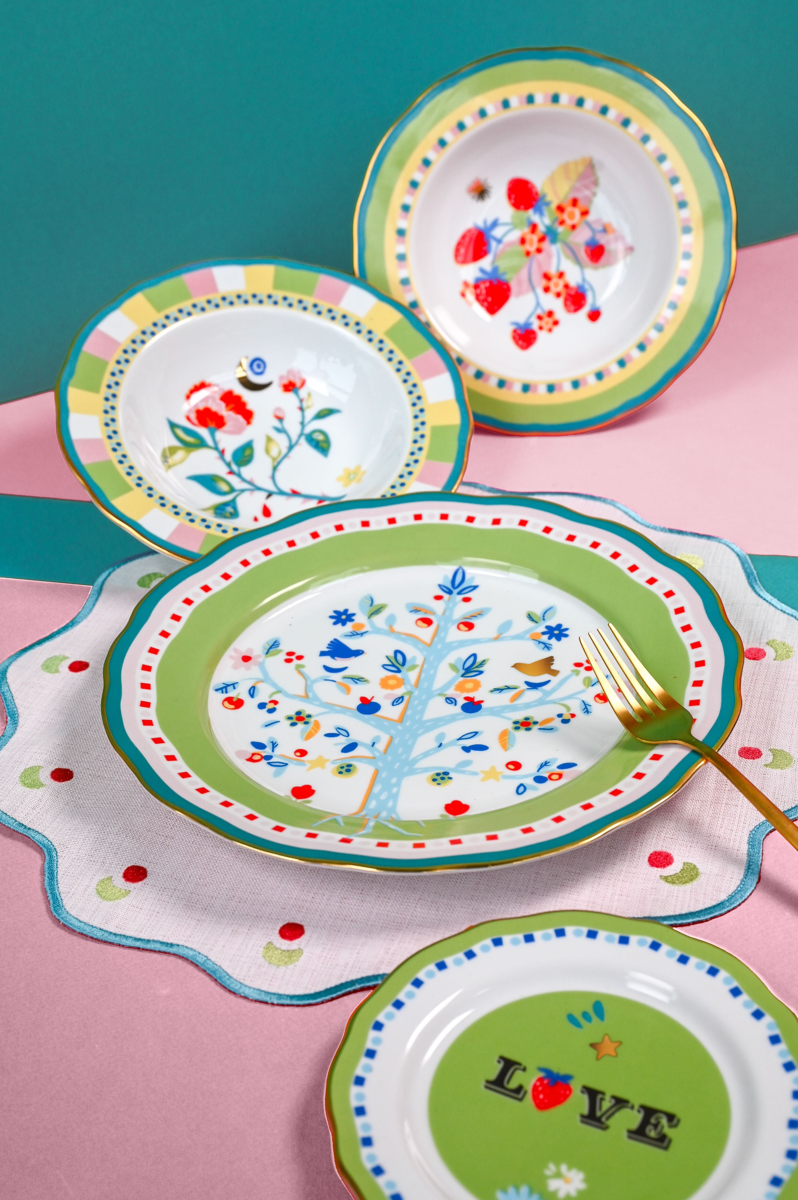 Dinner plate Light Blue/Green Porcelain - Mamma Mia