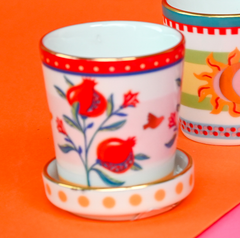 Porcelain Espresso Cup with Saucer/Lid - Pomegranate - Mamma Mia